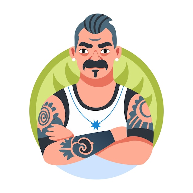 Ilustración de un tatuador mexicano en estilo plano