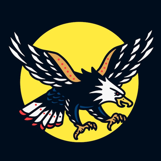 Ilustración de tatuaje de águila y sol Old School