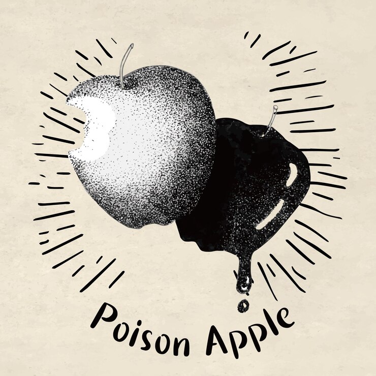 Vector ilustración de tatuaje dibujado a mano de cuento de hadas de terror manzana de sangre y manzana venenosa