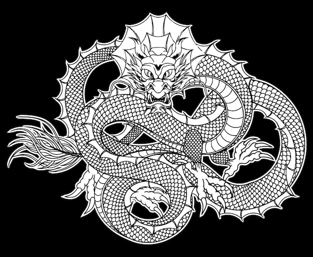 Ilustración de tatuaje japonés de dragón
