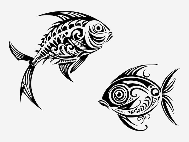 Vector ilustración de tatuaje tribal de peces