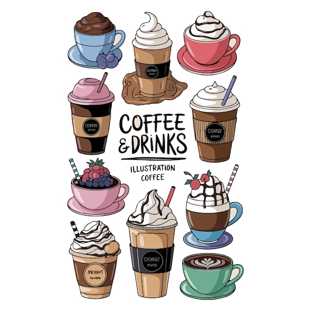 Ilustración una taza de café capuchino latte espresso con galletas frijoles de café para hornear