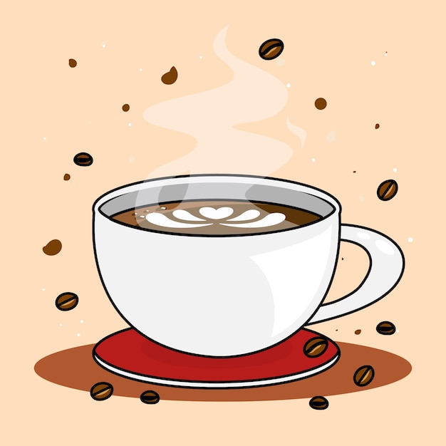 Ilustración de taza de café y corazón concepto de comida y bebida dibujado