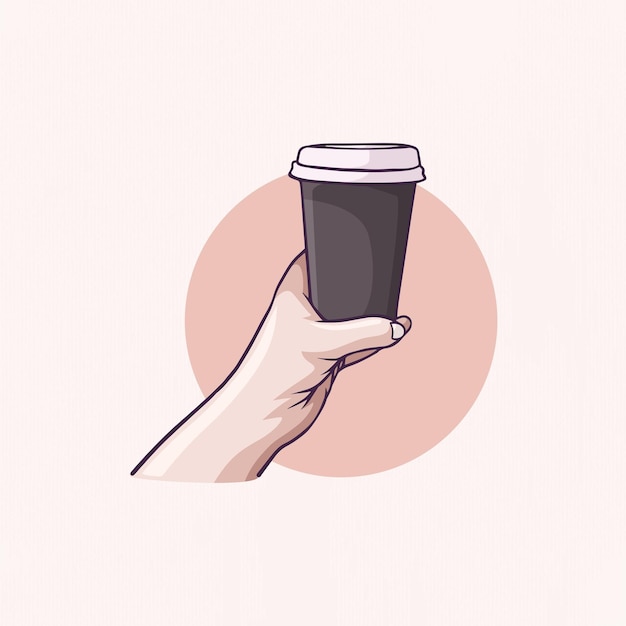 Ilustración de una taza de café en la mano