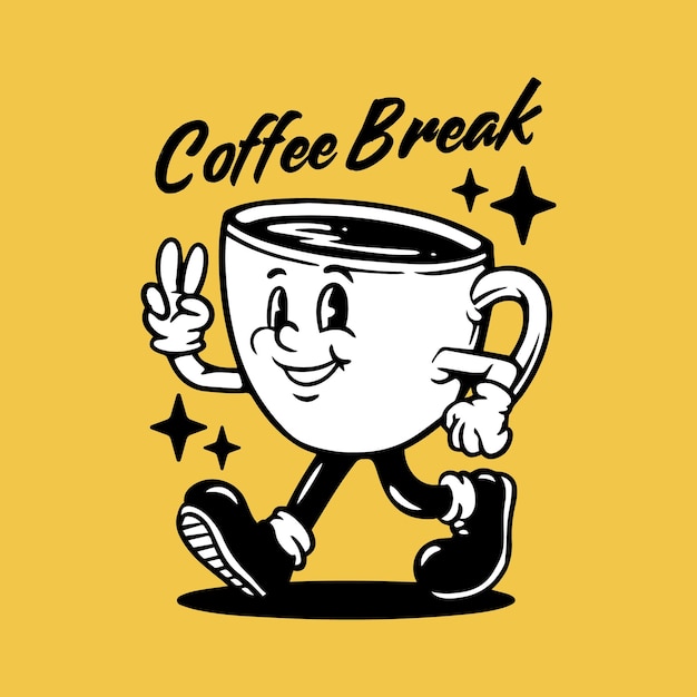 Ilustración de la taza de café de la mascota caminante