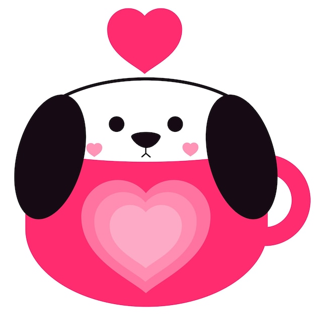 Ilustración de una taza de café de perro en el corazón Arte del café canino conmovedor Concepto romántico de perro y café