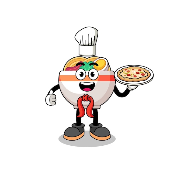 Ilustración de tazón de fideos como chef italiano