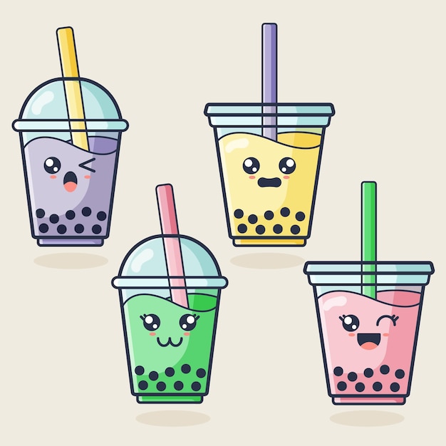 Ilustración de té de burbujas kawaii