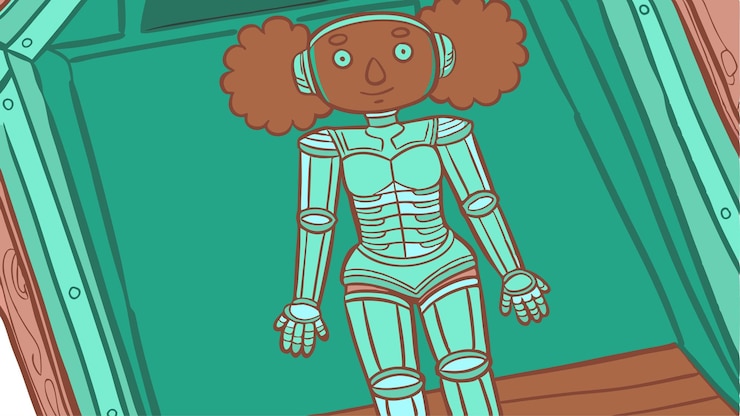 Vector ilustración de teal girl robot funtastic handdrawn eps fondo para niños