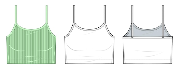 Ilustración técnica de moda camisola de tirantes Dibujo técnico plano de moda superior camisola