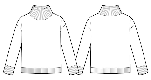 Ilustración técnica del suéter de cuello alto femenino