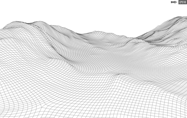Ilustración de tecnología 3d de cuadrícula de ciberespacio de fondo de paisaje vectorial abstracto