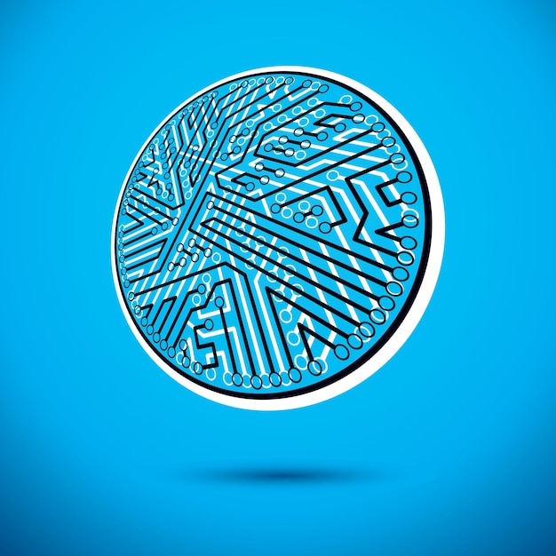 Ilustración de tecnología abstracta vectorial con placa de circuito circular. Esquema digital de alta tecnología de dispositivos electrónicos.