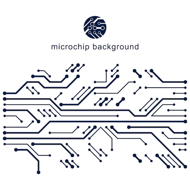 Ilustración de tecnología abstracta vectorial con placa de circuito. Esquema digital de alta tecnología de dispositivos electrónicos. Fondo abstracto de microchip de tecnología