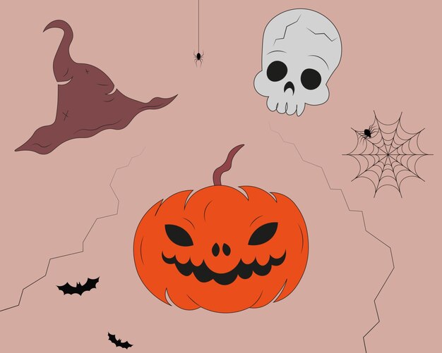Ilustración de la telaraña y los murciélagos de Halloween
