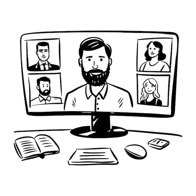 Ilustración de teleconferencia en estilo dibujado a mano