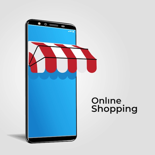 Ilustración de teléfono inteligente de tienda en línea para redes sociales y publicidad