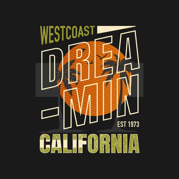ilustración de tema de playa de vector de tipografía gráfica de california Vector Premium