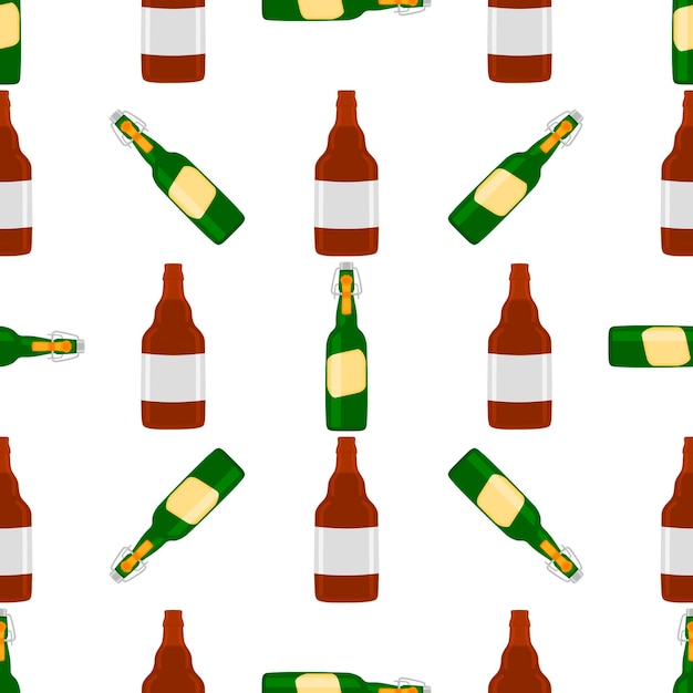 Ilustración temática de botellas de vidrio de cerveza sin costuras con tapa para cervecería