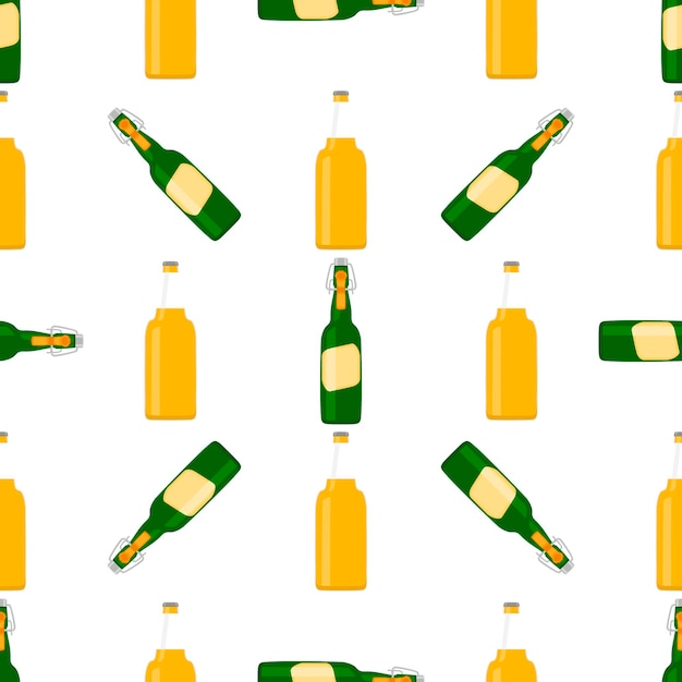 Ilustración temática de botellas de vidrio de cerveza sin costuras con tapa para cervecería