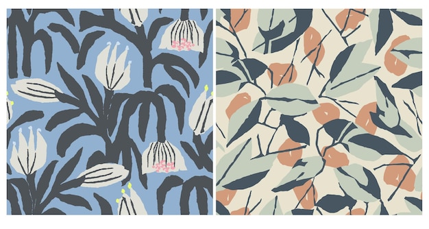 Ilustración temática de naturaleza vectorial patrón de repetición perfecta conjunto de ilustraciones digitales