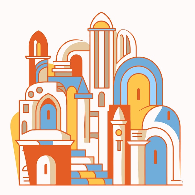 Ilustración del templo con estilo pop art
