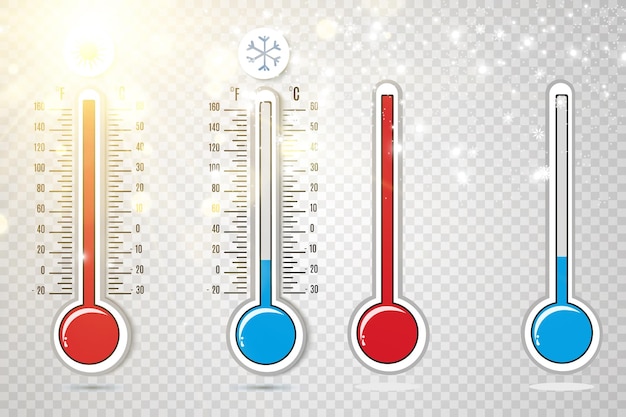 Ilustración de un termómetro para medir las condiciones climáticas. termómetros para calor y frío.