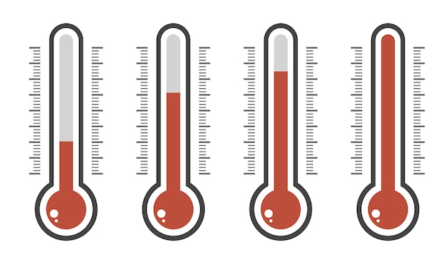 Ilustración de termómetros rojos con diferentes niveles.