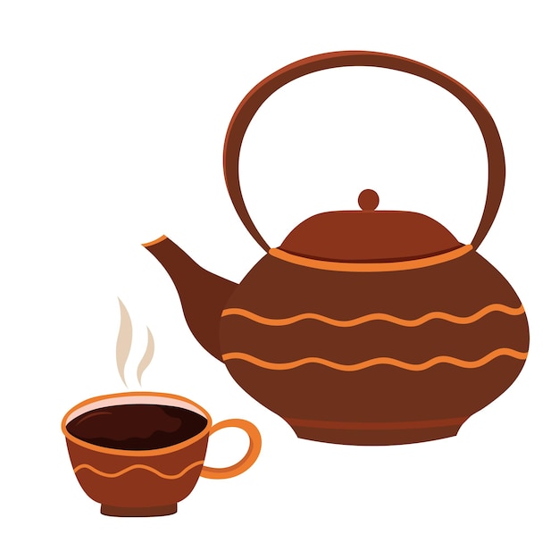 Ilustración de tetera china y taza para beber té tradicional Bebida tradicional china