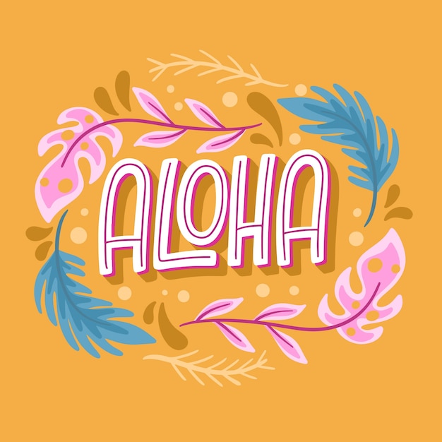 Ilustración de texto de aloha dibujada a mano
