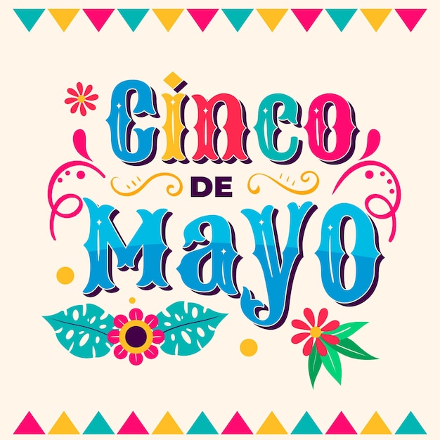 Vector ilustración del texto de la celebración de flat cinco de mayo