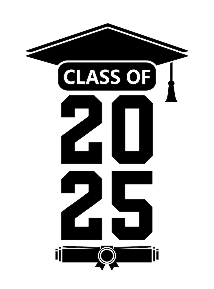Ilustración de texto dibujada a mano para la clase de 2025 clase de graduación de 2025 insignia
