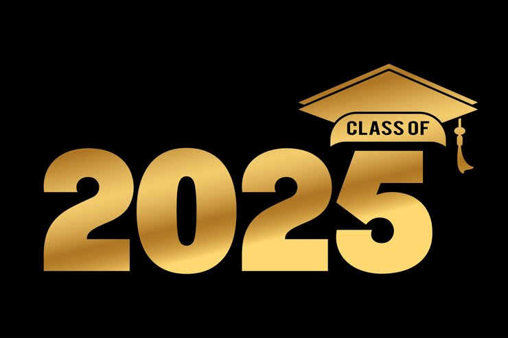 Ilustración de texto dibujada a mano para la clase de 2025 clase de graduación de 2025 insignia