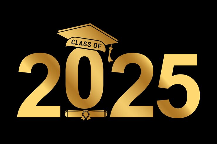 Ilustración de texto dibujada a mano para la clase de 2025 clase de graduación de 2025 insignia