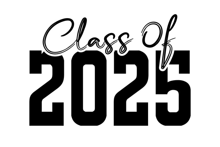 Ilustración de texto dibujada a mano para la clase de 2025 clase de graduación de 2025 insignia