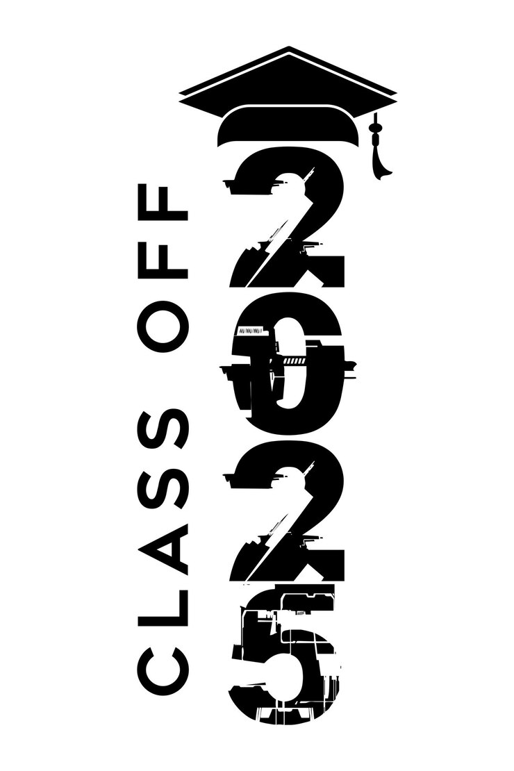 Ilustración de texto dibujada a mano para la clase de 2025 clase de graduación de 2025 insignia