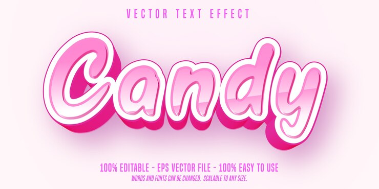 Vector ilustración de texto editable rosa caramelo en diseño plano