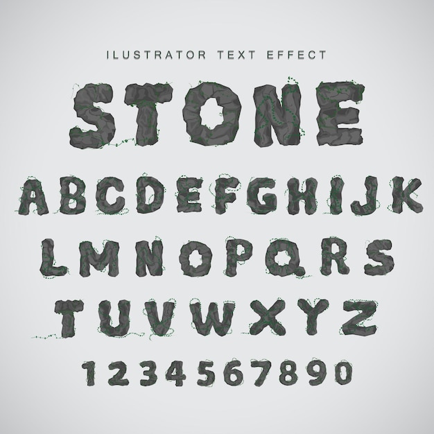 ilustración de texto de efecto vectorial conjunto de alfabeto completo de efecto rock con letras y números