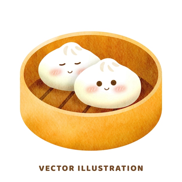 Vector ilustración de textura de acuarela vectorial de panes de vapor chinos