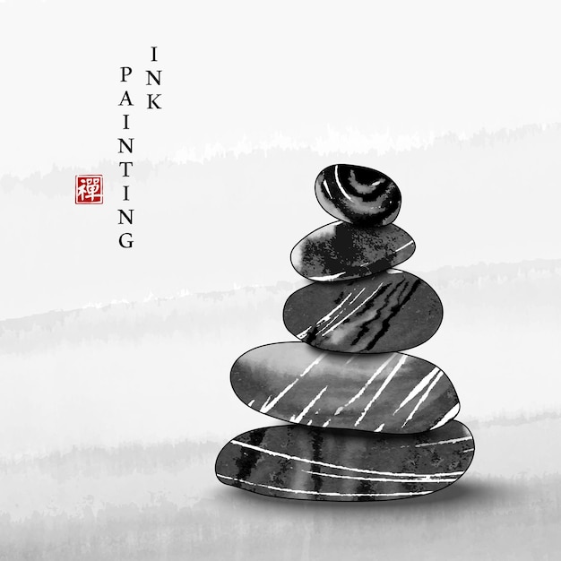 Vector ilustración de textura de arte de pintura de tinta de acuarela fondo de piedra de equilibrio zen.