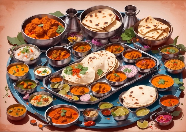 Vector ilustración thali de comida india