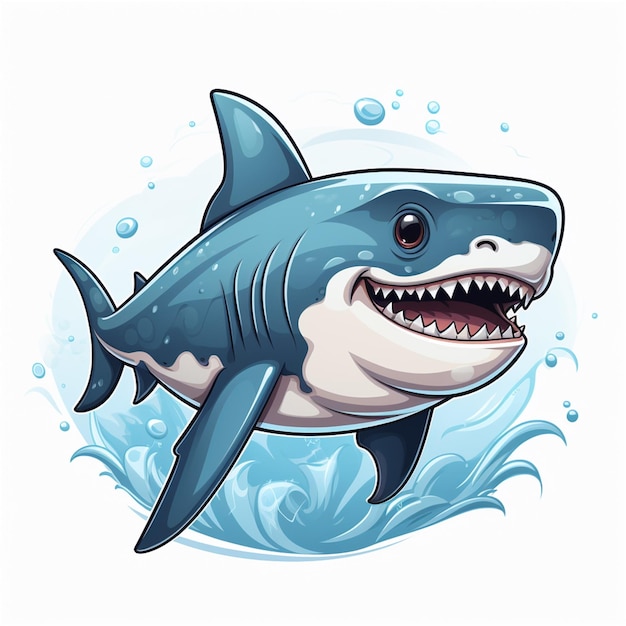 Ilustración de tiburón en el océano Ilustración vectorial al estilo de dibujos animados