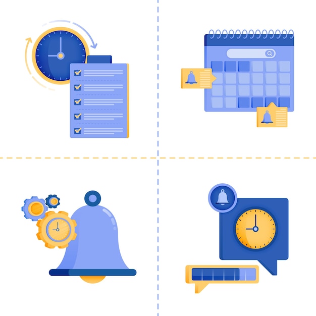 Ilustración de tiempo, negocios, tecnología, lista de verificación, agenda y horario.