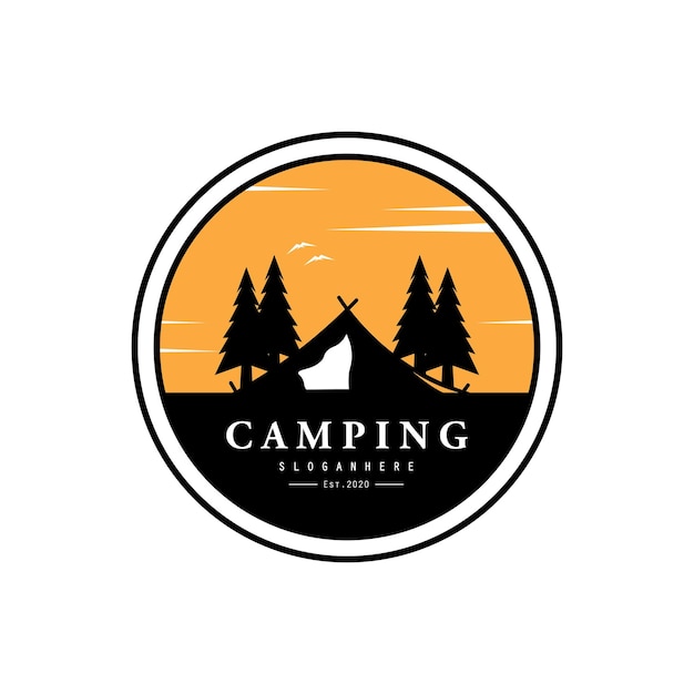 Ilustración de la tienda de campaña Diseño del logotipo del campamento de verano Ilustración vectorial