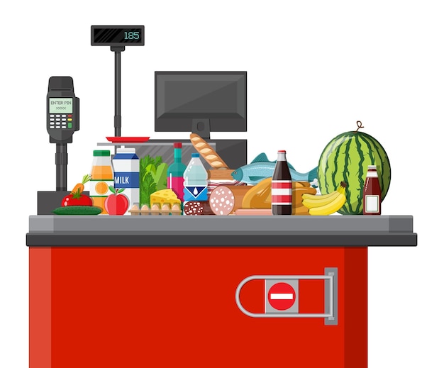 Ilustración de tienda de supermercado y comestibles minoristas.