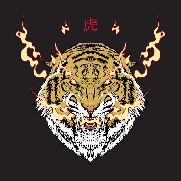 Ilustración de tigre dibujado a mano inspirador japonés