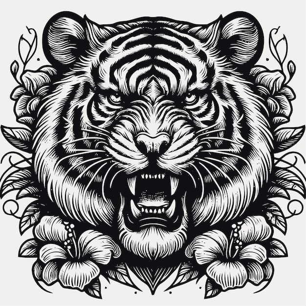 Ilustración de tigre con estilo de grabado