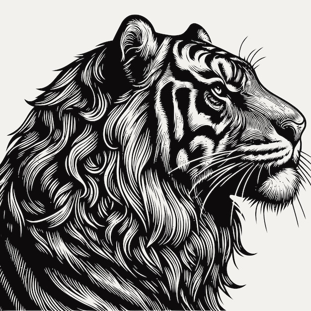 Ilustración de tigre con estilo de grabado