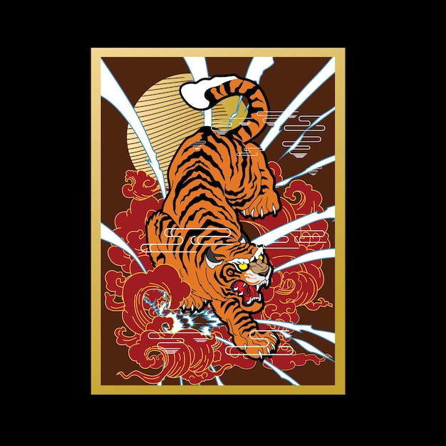 ilustración de tigre con fondo de estilo japonés