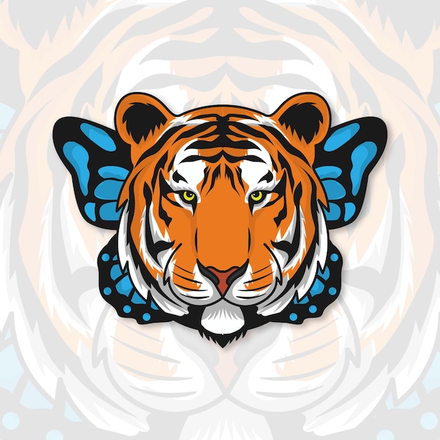 Vector ilustración de tigre y mariposa